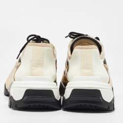 Pre Owned Valentino Cream/Black Mesh Fabric and Leather Climbers Sneakers Size 39