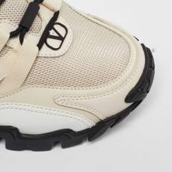Pre Owned Valentino Cream/Black Mesh Fabric and Leather Climbers Sneakers Size 39