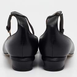 Pre Owned Valentino Black Leather Tango Block Heel Pumps Size 38