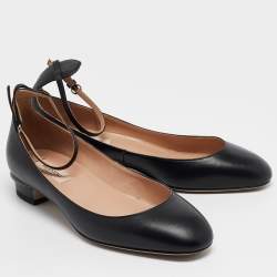 Pre Owned Valentino Black Leather Tango Block Heel Pumps Size 38