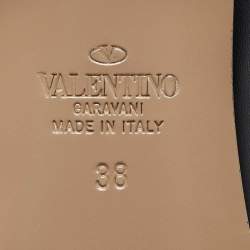 Pre Owned Valentino Black Leather Tango Block Heel Pumps Size 38