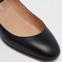 Pre Owned Valentino Black Leather Tango Block Heel Pumps Size 38