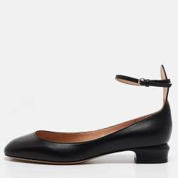 Pre Owned Valentino Black Leather Tango Block Heel Pumps Size 38