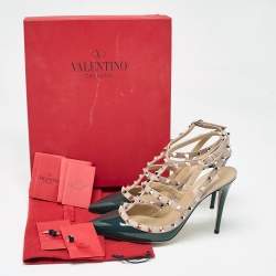 Pre Owned Valentino Beige/Grey Leather and Patent Leather Rockstud Pumps  Size 41