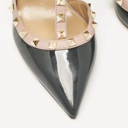 Pre Owned Valentino Beige/Grey Leather and Patent Leather Rockstud Pumps  Size 41