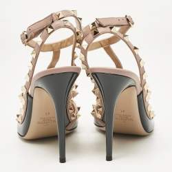 Pre Owned Valentino Beige/Grey Leather and Patent Leather Rockstud Pumps  Size 41