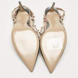 Pre Owned Valentino Beige/Grey Leather and Patent Leather Rockstud Pumps  Size 41