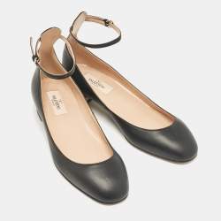 Pre Owned Valentino Black Leather Tango Block Heel Pumps Size 36