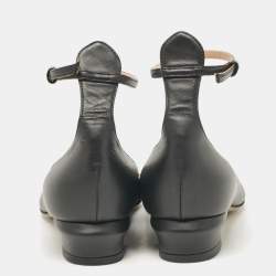 Pre Owned Valentino Black Leather Tango Block Heel Pumps Size 36