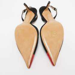 Pre Owned Valentino Black/Red Suede Rockstud Slingback Pumps Size  41