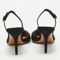 Pre Owned Valentino Black/Red Suede Rockstud Slingback Pumps Size  41