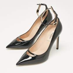 Pre Owned Valentino Black Patent Leather Pointed Toe Ankle Strap Pumps Size 37