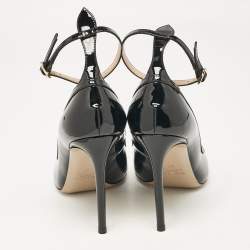 Pre Owned Valentino Black Patent Leather Pointed Toe Ankle Strap Pumps Size 37