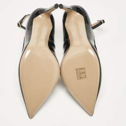 Pre Owned Valentino Black Patent Leather Pointed Toe Ankle Strap Pumps Size 37