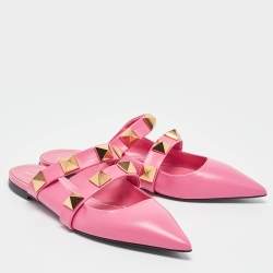 Valentino Pink Leather Roman Stud Mules Size 40