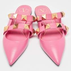 Valentino Pink Leather Roman Stud Mules Size 40