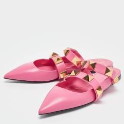 Valentino Pink Leather Roman Stud Mules Size 40