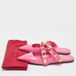 Valentino Pink Leather Roman Stud Mules Size 40