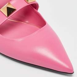 Valentino Pink Leather Roman Stud Mules Size 40