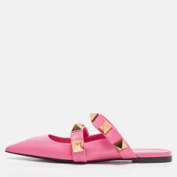 Valentino Pink Leather Roman Stud Mules Size 40