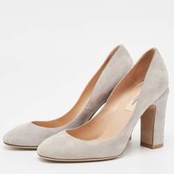 Pre Owned Valentino Grey Suede Block Heel Pumps Size 36.5