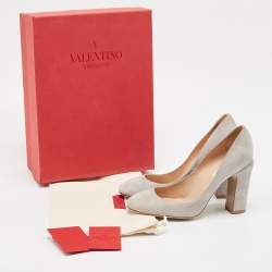 Pre Owned Valentino Grey Suede Block Heel Pumps Size 36.5