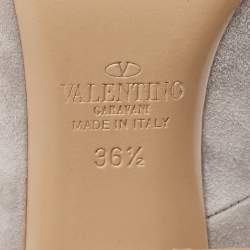 Pre Owned Valentino Grey Suede Block Heel Pumps Size 36.5