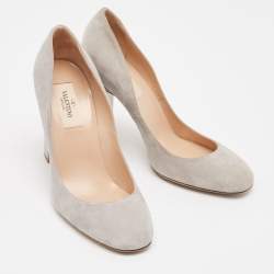 Pre Owned Valentino Grey Suede Block Heel Pumps Size 36.5