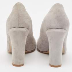 Pre Owned Valentino Grey Suede Block Heel Pumps Size 36.5