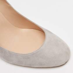 Pre Owned Valentino Grey Suede Block Heel Pumps Size 36.5