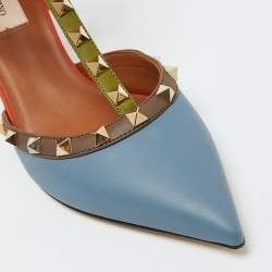 Pre Owned Valentino Multicolor Leather Rockstud Ankle Strap Pumps Size 39