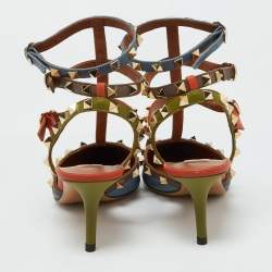 Pre Owned Valentino Multicolor Leather Rockstud Ankle Strap Pumps Size 39