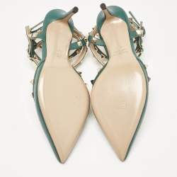 Pre Owned Valentino Green Leather Rockstud Caged Pumps Size 37.5