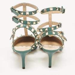 Pre Owned Valentino Green Leather Rockstud Caged Pumps Size 37.5