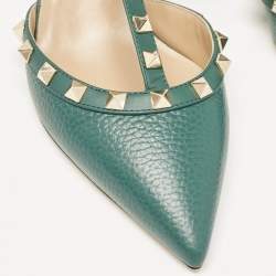 Pre Owned Valentino Green Leather Rockstud Caged Pumps Size 37.5