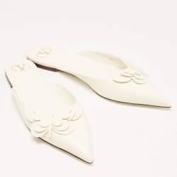 Pre Owned Valentino Garavani White Leather Butterfly Embellished Mules Size 41