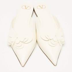 Pre Owned Valentino Garavani White Leather Butterfly Embellished Mules Size 41