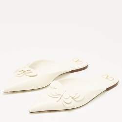 Pre Owned Valentino Garavani White Leather Butterfly Embellished Mules Size 41