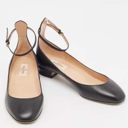 Pre Owned Valentino Black Leather Tango Ankle Strap Flats Size 37.5