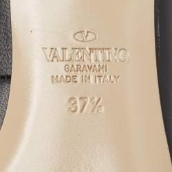 Pre Owned Valentino Black Leather Tango Ankle Strap Flats Size 37.5