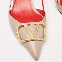 Pre Owned Valentino Dusty Pink Leather VLogo Slingback Pumps Size 38