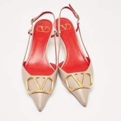 Pre Owned Valentino Dusty Pink Leather VLogo Slingback Pumps Size 38