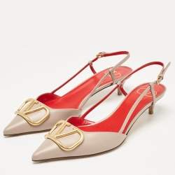 Pre Owned Valentino Dusty Pink Leather VLogo Slingback Pumps Size 38