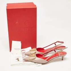Pre Owned Valentino Dusty Pink Leather VLogo Slingback Pumps Size 38