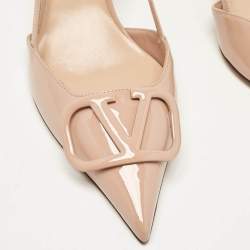 Pre Owned Valentino Dusty Pink Patent Leather VLogo Slingback Pumps Size 38