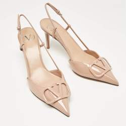 Pre Owned Valentino Dusty Pink Patent Leather VLogo Slingback Pumps Size 38