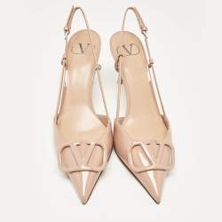 Pre Owned Valentino Dusty Pink Patent Leather VLogo Slingback Pumps Size 38