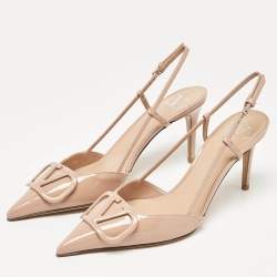 Pre Owned Valentino Dusty Pink Patent Leather VLogo Slingback Pumps Size 38
