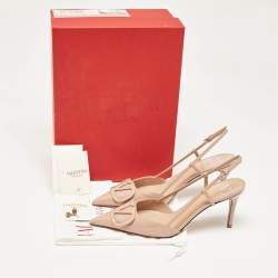 Pre Owned Valentino Dusty Pink Patent Leather VLogo Slingback Pumps Size 38