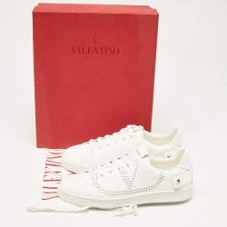 Pre Owned Valentino White Leather Backnet Sneakers Size 37